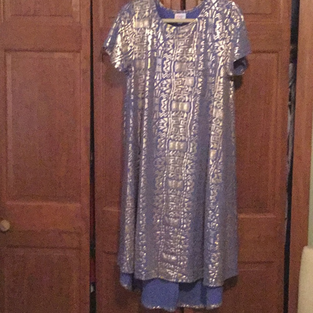 Lularoe Carly fancy gold and blue dress